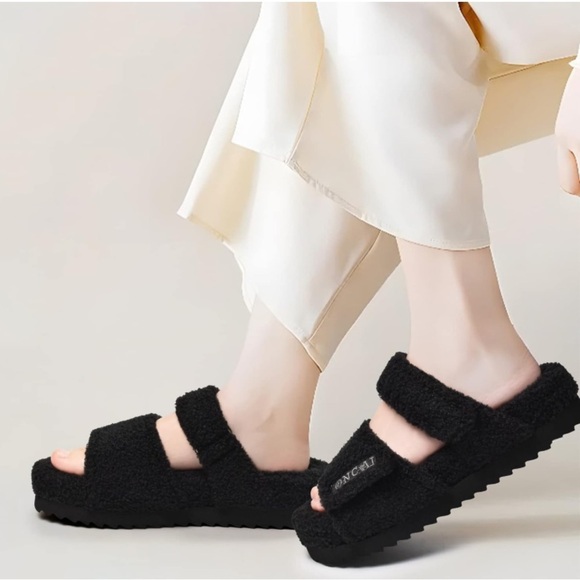 Sherpa Faux Fur Slide w/ Memory Foam Footbed & Rubber Soles House Shoes/Slides🖤 - Picture 6 of 9